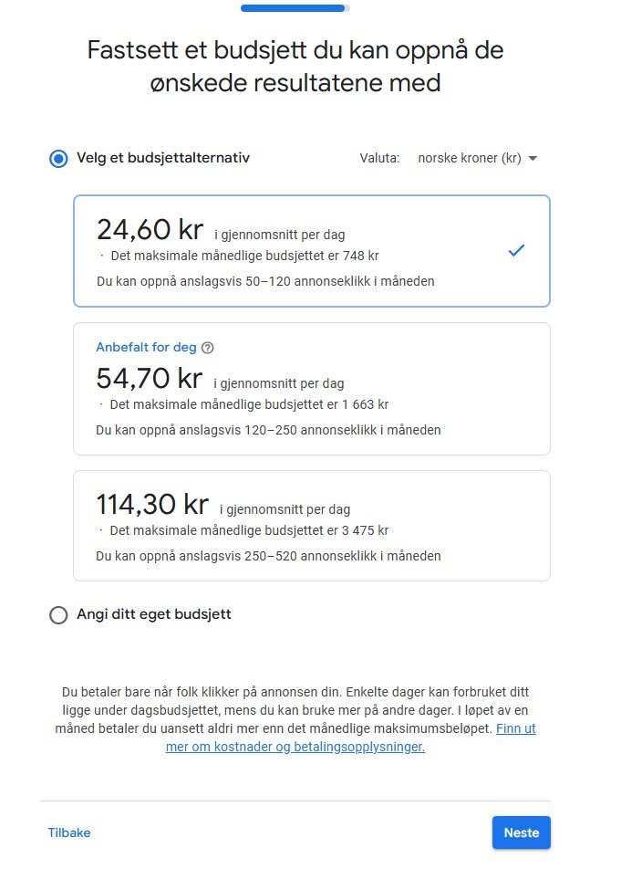 Printscreen 11 – Sett ditt første budsjett
