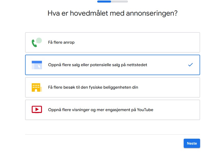 Printscreen 4 – Velg målsettingen med annonseringen