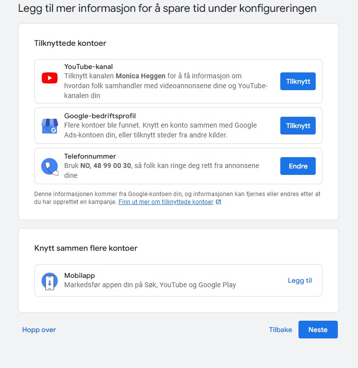Printscreen 3 – Legg til andre kanaler som YouTube eller Google Business-profilen din