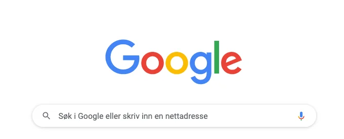 Skjermbilde av Googles forside med logo og søkefelt – stedet hvor din kundes søk etter deg kan starte.